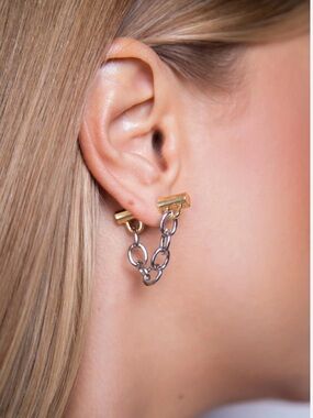 Two-Tone Chain Link Stud Earrings — Gold & Silver
